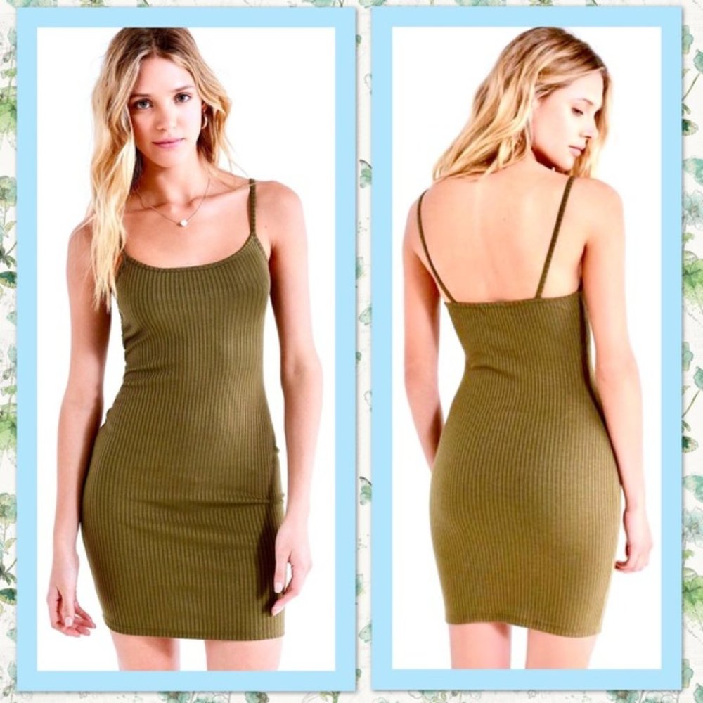 🪴 Urban Outfitters Mia Ribbed Mini Dress in Olive